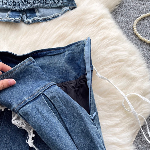 Tank Top & Lace-up Skirt Denim 2Pcs