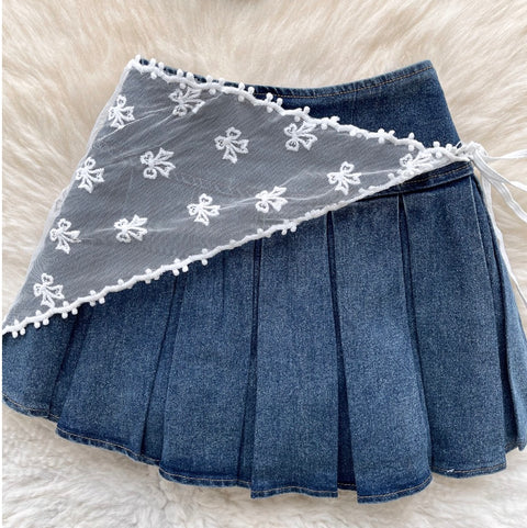 Tank Top & Lace-up Skirt Denim 2Pcs