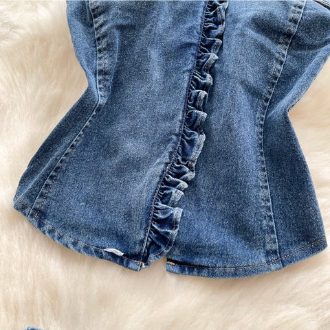 Tank Top & Lace-up Skirt Denim 2Pcs