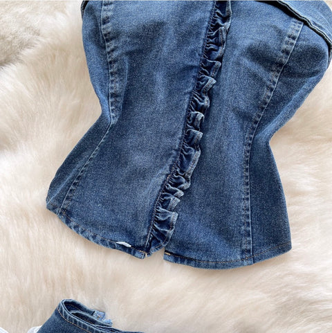 Tank Top & Lace-up Skirt Denim 2Pcs