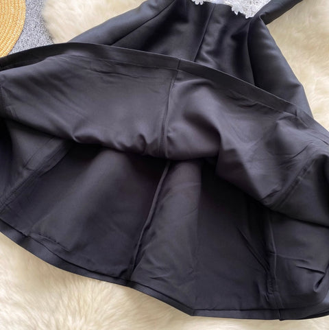 High-end White Lace Black Dress