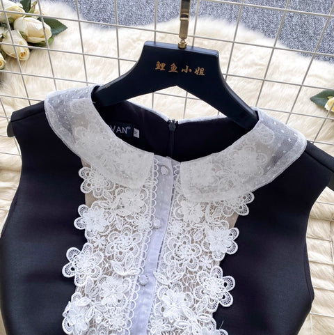 High-end White Lace Black Dress