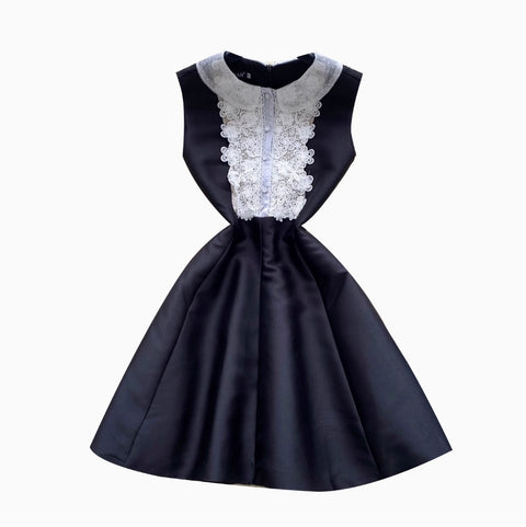 High-end White Lace Black Dress