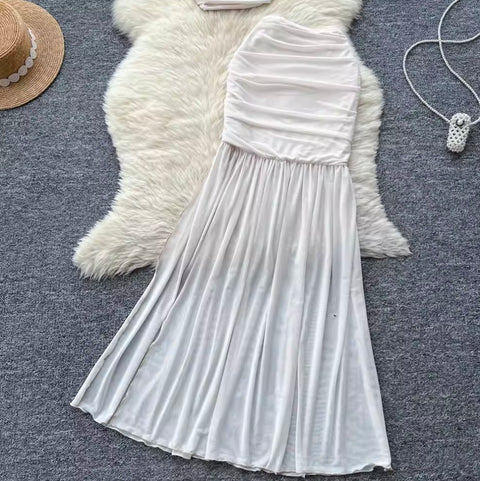 Deep V-neck Halter Top & Patchwork Skirt 2Pcs