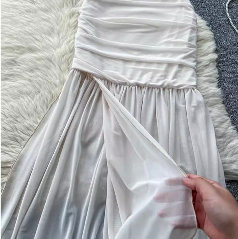 Deep V-neck Halter Top & Patchwork Skirt 2Pcs