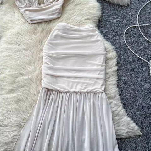Deep V-neck Halter Top & Patchwork Skirt 2Pcs