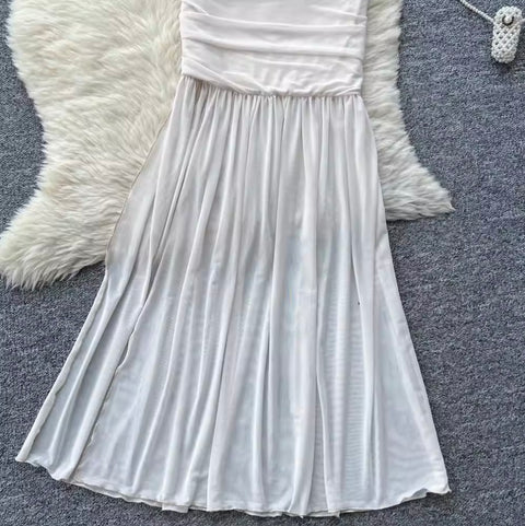 Deep V-neck Halter Top & Patchwork Skirt 2Pcs