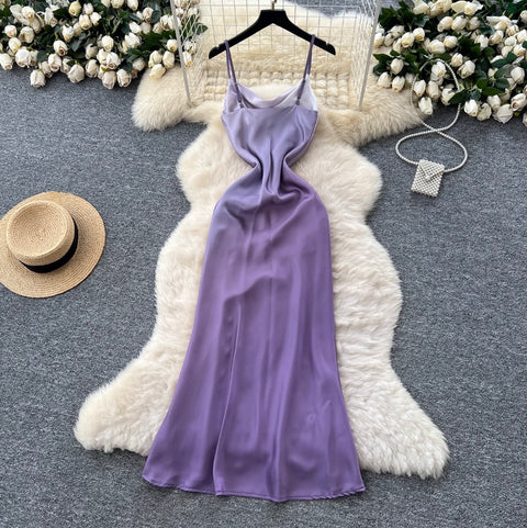 Draped Neckline Gradient Purple Slip Dress