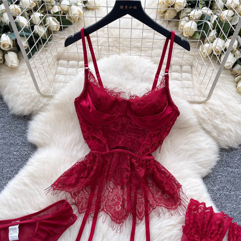 Sexy Lace Camisole & Pantie & Stockings 3Pcs
