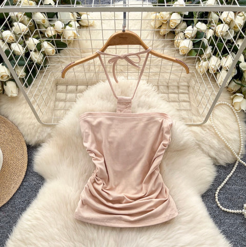 Bohemian Style Rhinestone Studded Halter Top