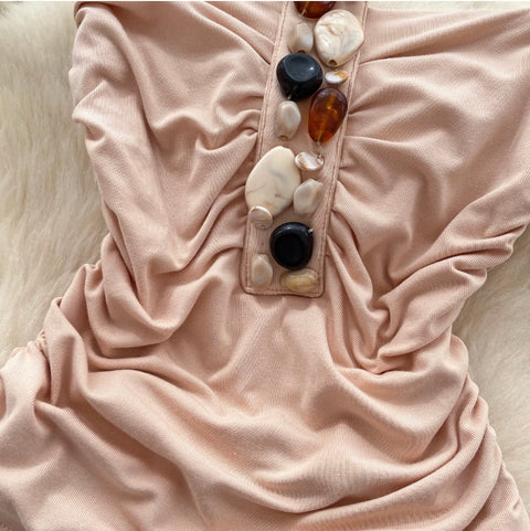 Bohemian Style Rhinestone Studded Halter Top