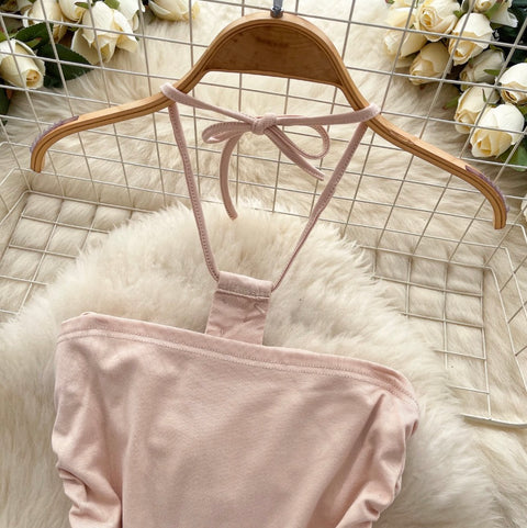 Bohemian Style Rhinestone Studded Halter Top