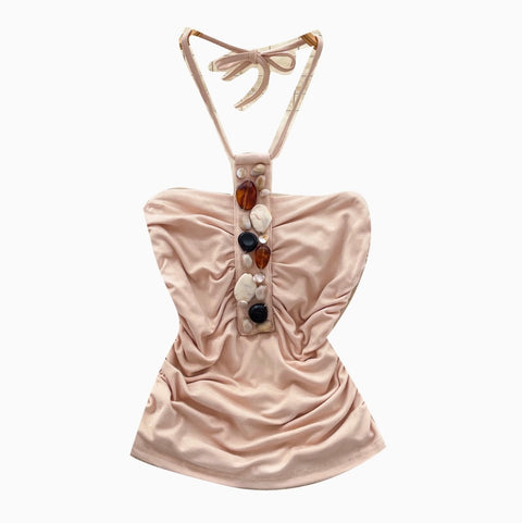 Bohemian Style Rhinestone Studded Halter Top