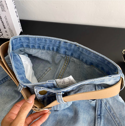 Rolled-up Denim Shorts with Belt