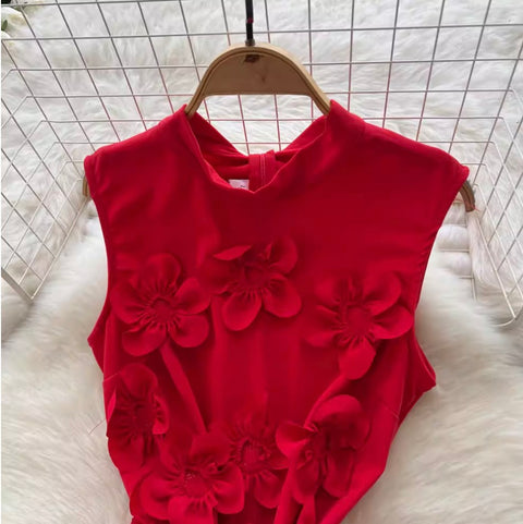 3D Ruffled Flower Sleeveless Dress