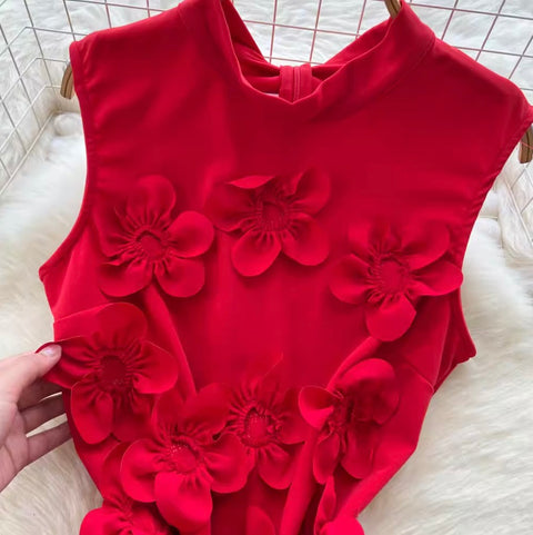 3D Ruffled Flower Sleeveless Dress
