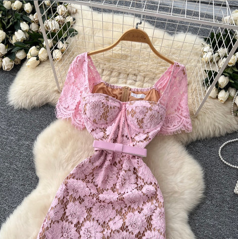 Floral Embroidered Lace Fishtail Dress
