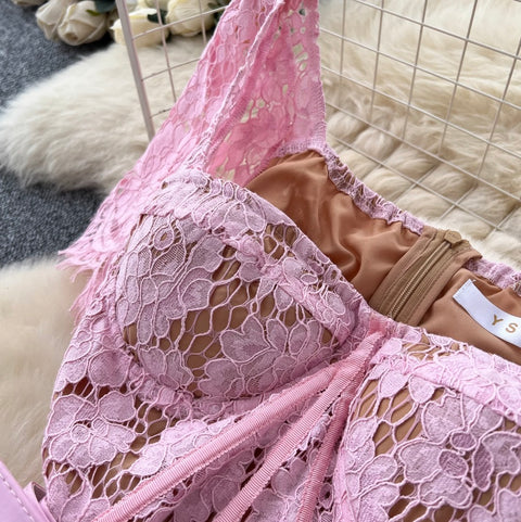 Floral Embroidered Lace Fishtail Dress