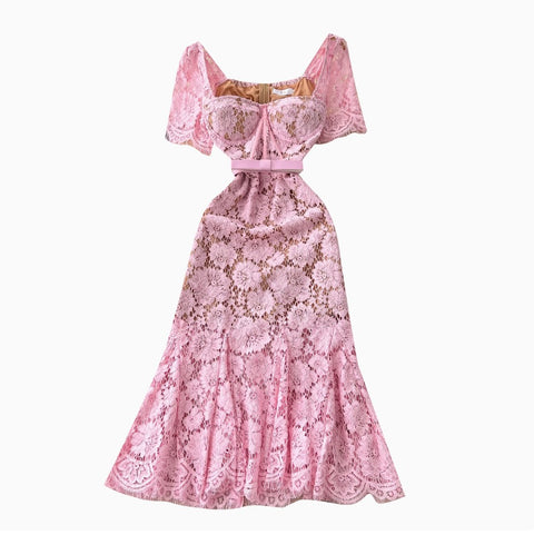 Floral Embroidered Lace Fishtail Dress