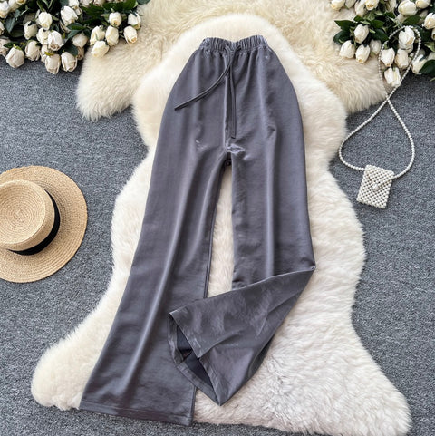 Casual Drawstring Wide-leg Satin Trousers