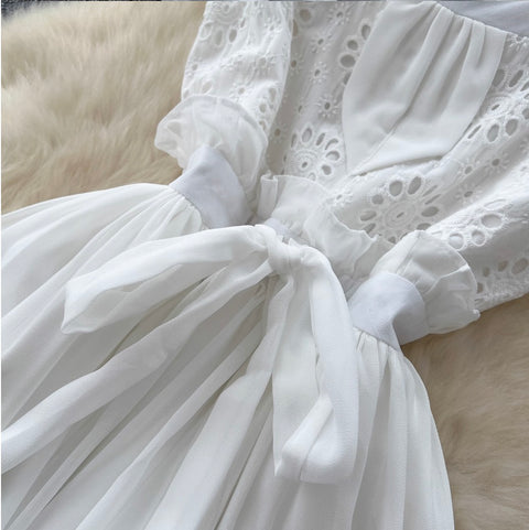 Fairy White Hollowed Embroidery Slip Dress