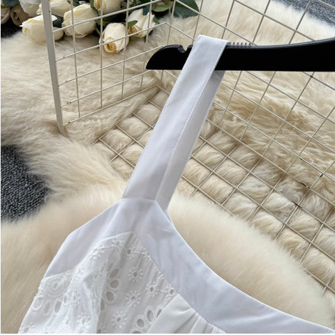 Fairy White Hollowed Embroidery Slip Dress