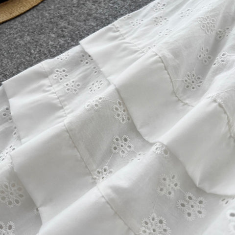 Mori Layered Hem Embroidered White Dress