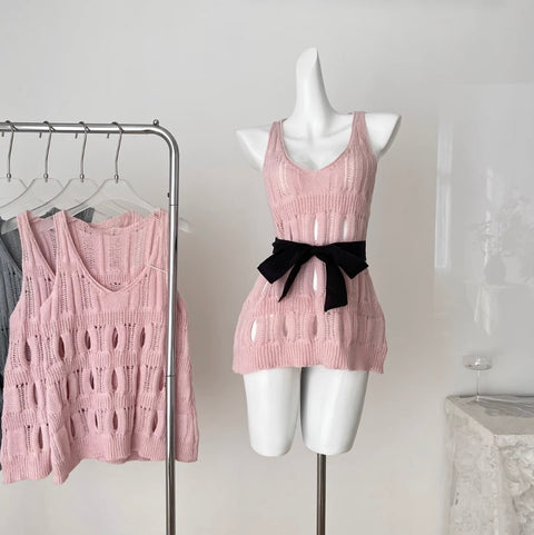 Bow-tie Hollowed Crochet Knitwear