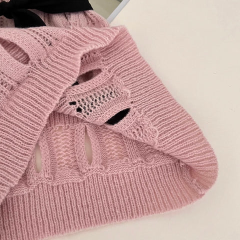 Bow-tie Hollowed Crochet Knitwear