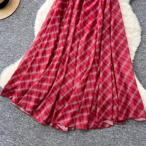 Chic Red Plaid Printed Slip Dress
