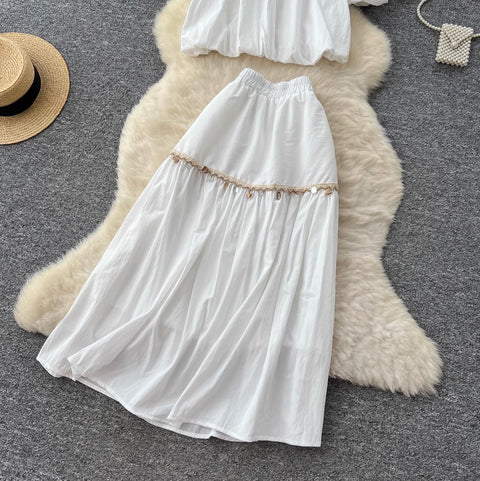 Fringed Bead Halter Top & Skirt 2Pcs