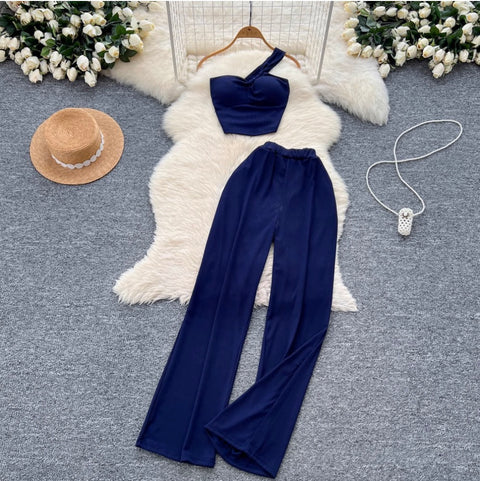 One-shoulder Camisole & Trousers 2Pcs