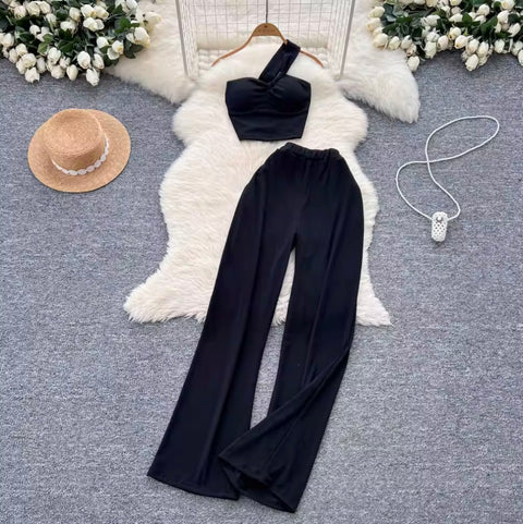 One-shoulder Camisole & Trousers 2Pcs