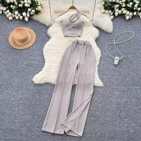 One-shoulder Camisole & Trousers 2Pcs
