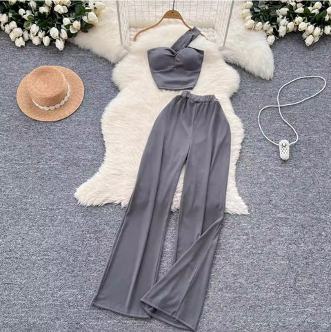 One-shoulder Camisole & Trousers 2Pcs