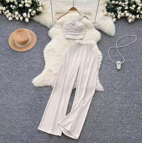 One-shoulder Camisole & Trousers 2Pcs