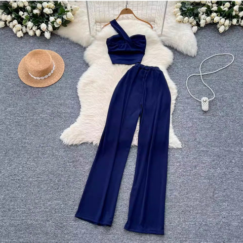 One-shoulder Camisole & Trousers 2Pcs