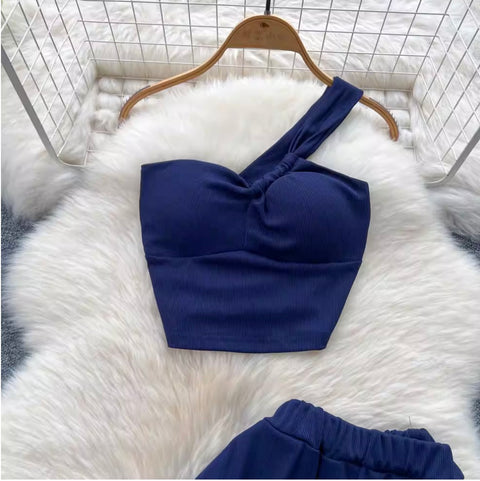 One-shoulder Camisole & Trousers 2Pcs