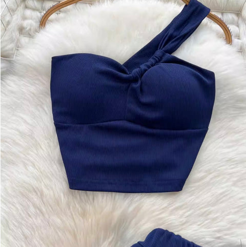 One-shoulder Camisole & Trousers 2Pcs