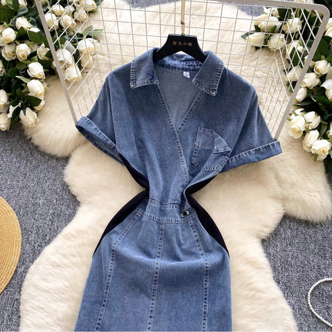 Mesh Pendulum Denim Patchwork Dress