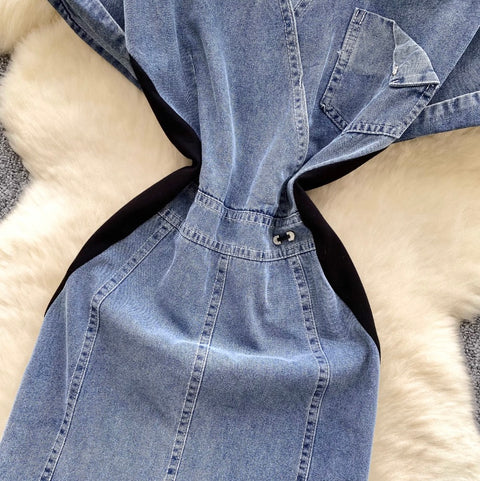 Mesh Pendulum Denim Patchwork Dress
