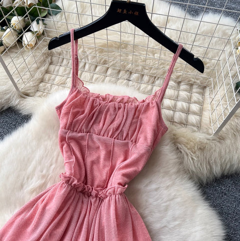 Draped Pink Chiffon Slip Dress