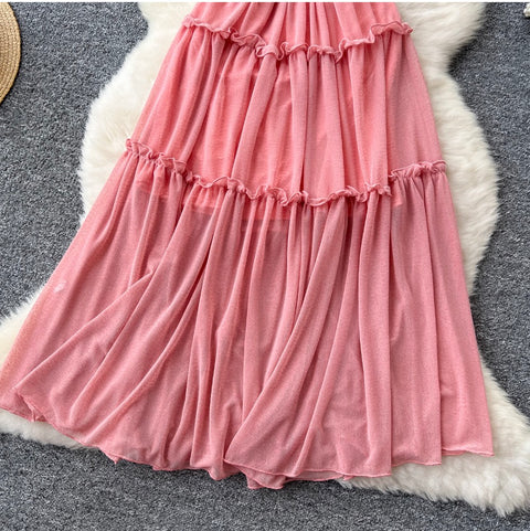 Draped Pink Chiffon Slip Dress