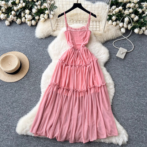 Draped Pink Chiffon Slip Dress