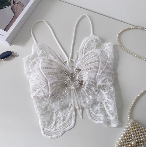 Beaded Crochet Padded Butterfly Camisole