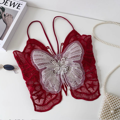 Beaded Crochet Padded Butterfly Camisole