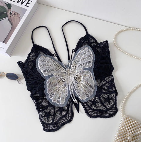 Beaded Crochet Padded Butterfly Camisole