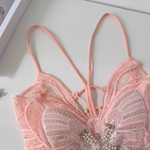 Beaded Crochet Padded Butterfly Camisole