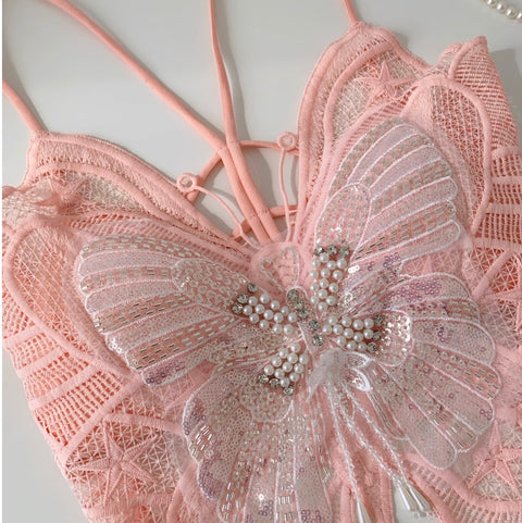 Beaded Crochet Padded Butterfly Camisole