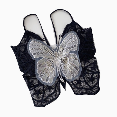 Beaded Crochet Padded Butterfly Camisole